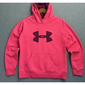 Women’s Small Under Armour Hoodie Pink Pullover Logo Sweatshirt